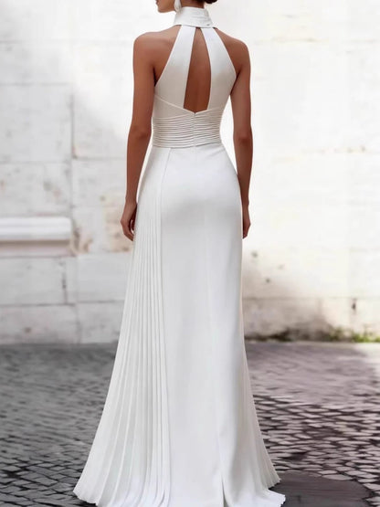 Halter Irregular Pleats Formal Dress Maxi Dresses
