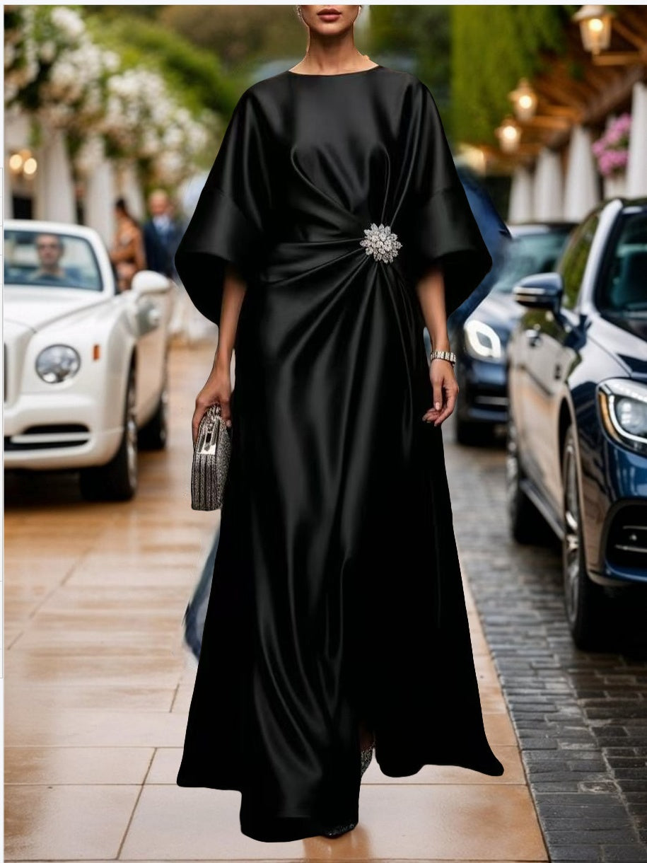 Elegant Long Dress With Beaded Floral Embellishments