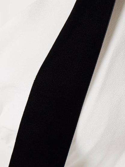 Velvet bow embellished white gown