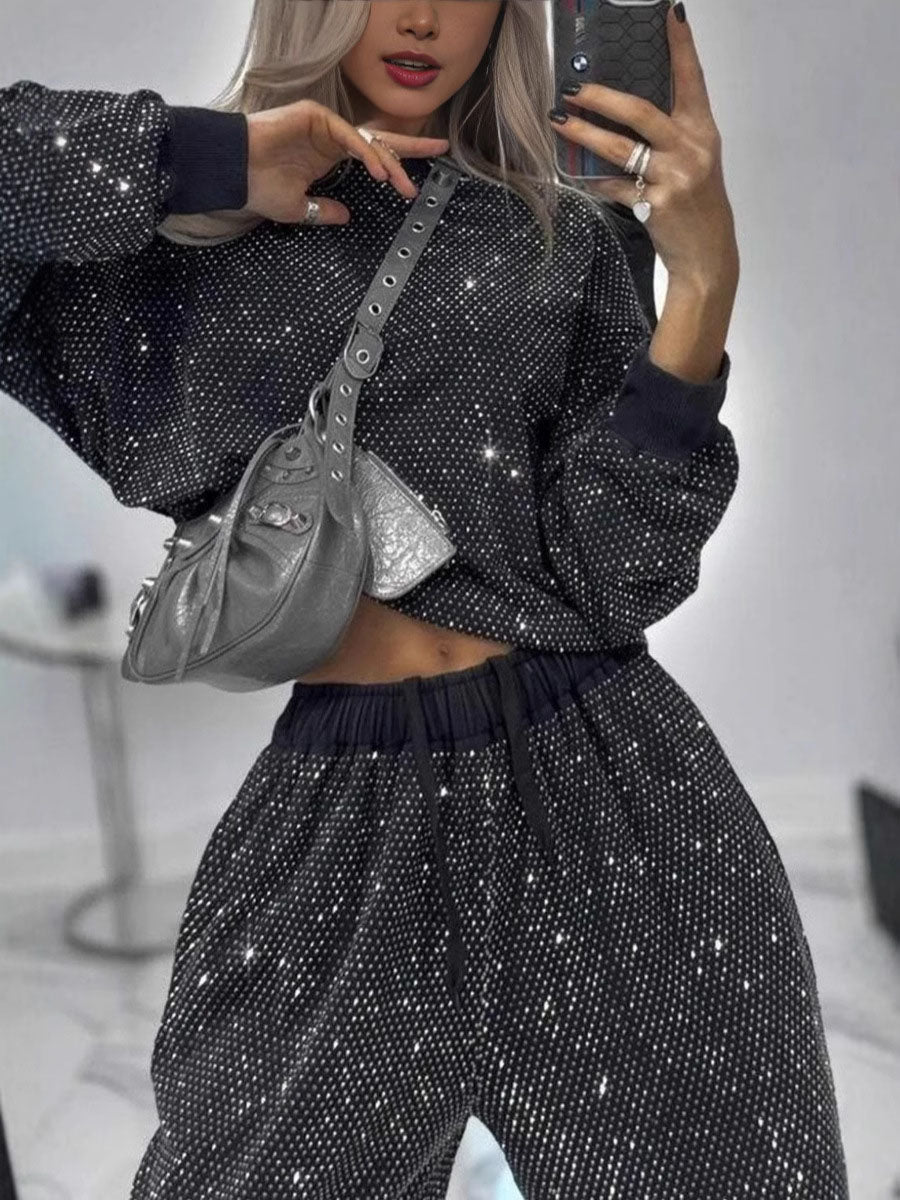 Shiny Black Two Piece Lounge Set