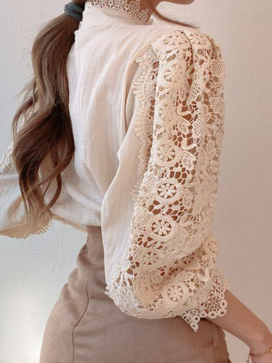 Button-up Lace Openwork Floral Patchwork Shirt