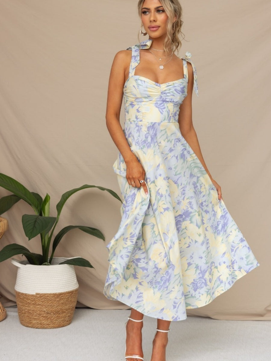 Floral Bandage Waist Midi Dresses