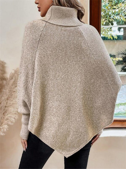 Turtleneck Buttons Batwing Shirt Cable Knit Sweater