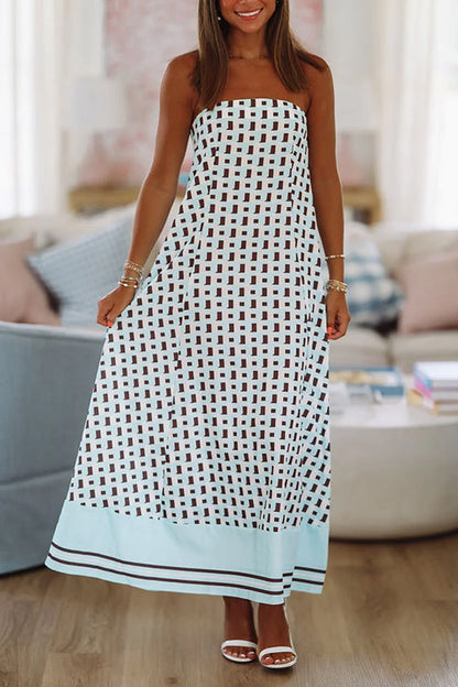 Margovil Strapless Color Block Loose Fit Maxi Dress