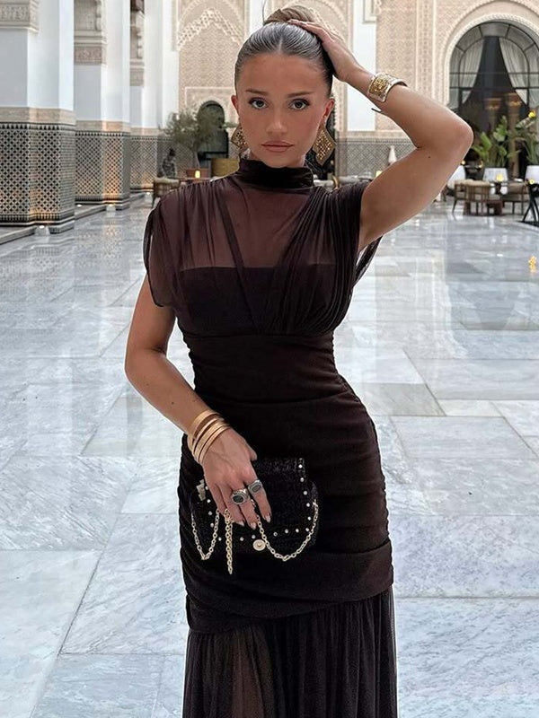 Fitted, Bodycon Maxi Dress With Mesh Panels