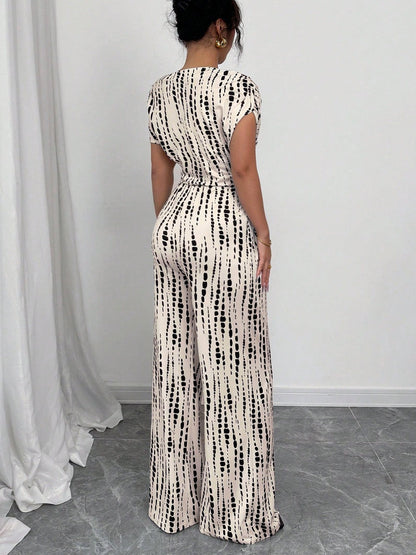 One-shoulder Tie-up Jumpsuit With Wide Legs