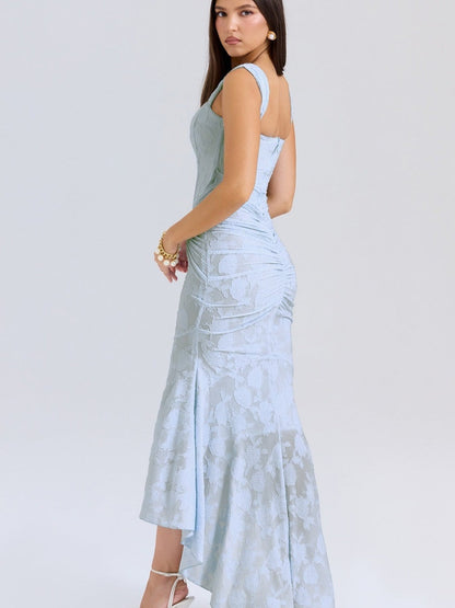 Sleeveless Solid Color Off-shoulder Sleeveless Fishbone Waist Dress