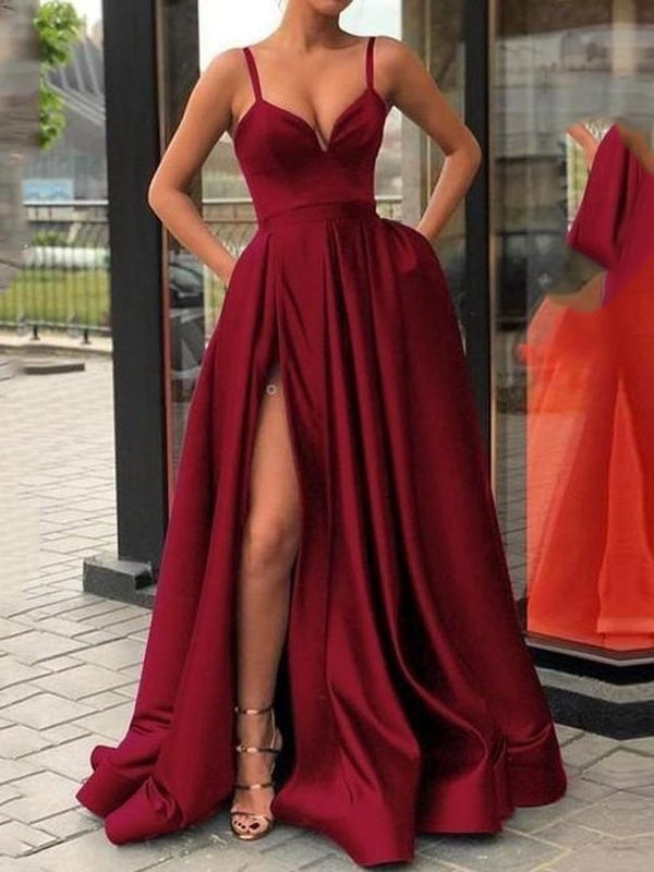 Solid Color Satin Spaghetti Strap Long Dress