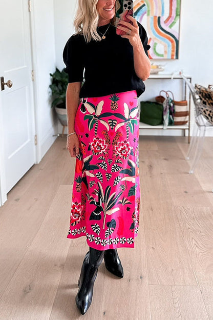 Margovil High Rise Tropic Print Midi Skirt