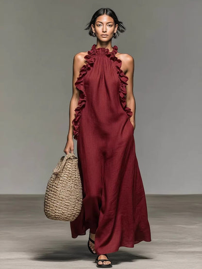 Backless Solid Color Midi Dress