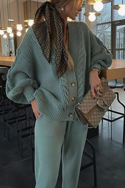 Cable Knit Cardigan Pencil Pants Set