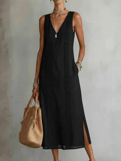 Lace Solid Color Midi Dress