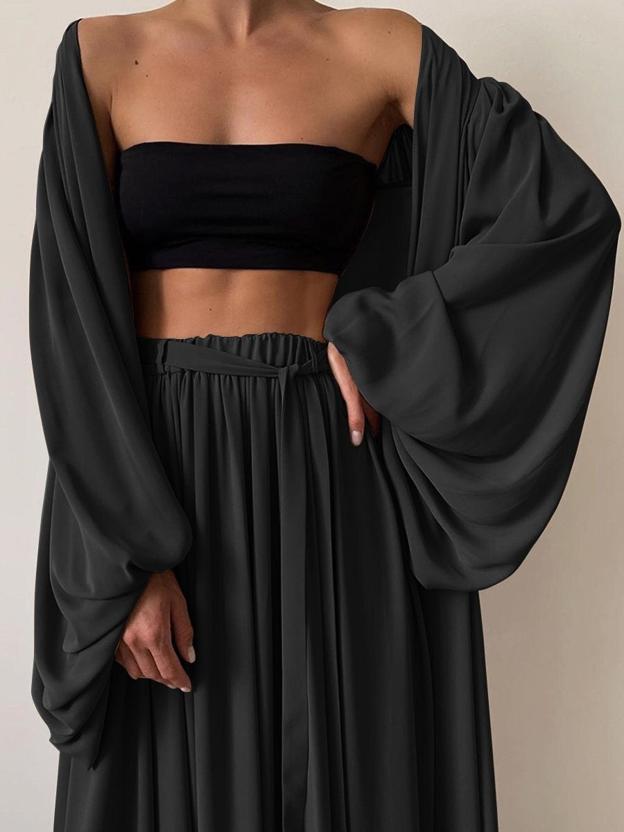 Lace-up Loose Solid Color Multi-piece Set