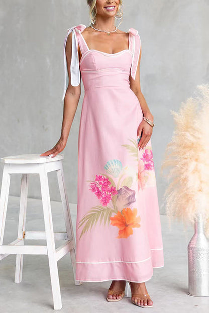 Bow Shoulder Floral Print Swing Maxi Cami Dress