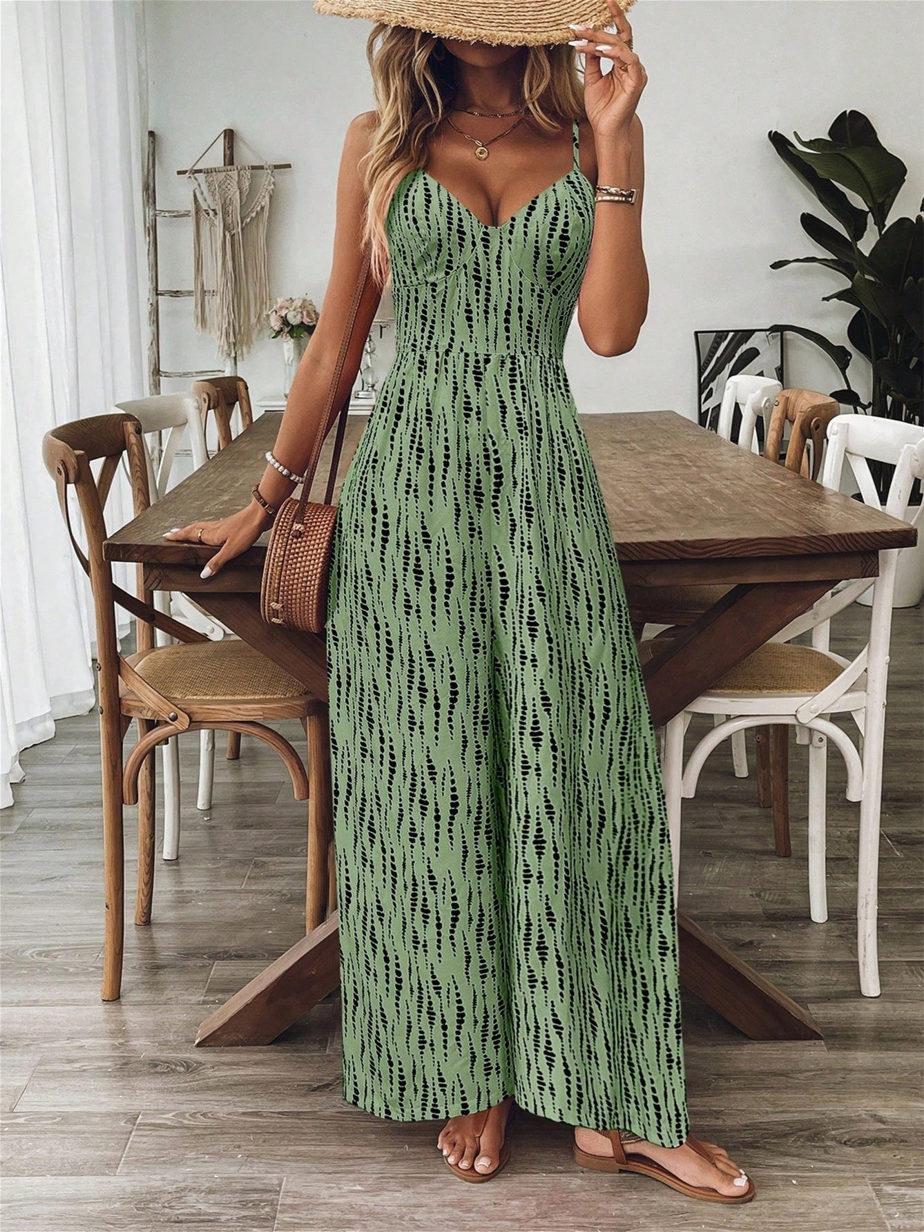 Retro Print Loose Jumpsuit