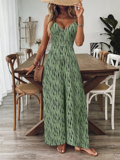 Retro Print Loose Jumpsuit