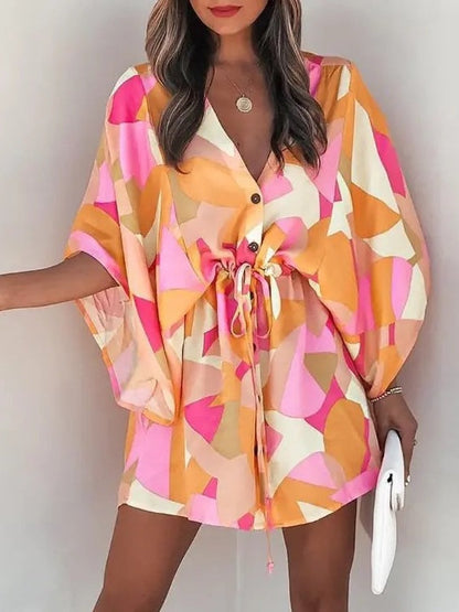 V-neck Tie For A Casual Vacation Look Mini&Short Dresses