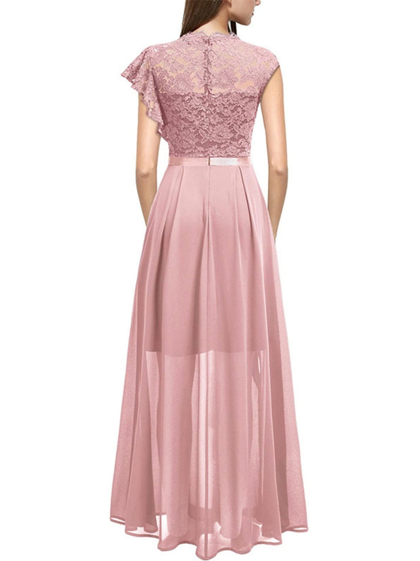 Lace Cutout Lace Patchwork Short-sleeved Long Dress