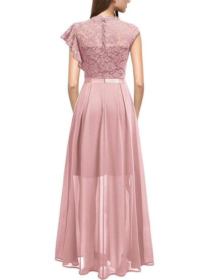 Lace Cutout Lace Patchwork Short-sleeved Long Dress