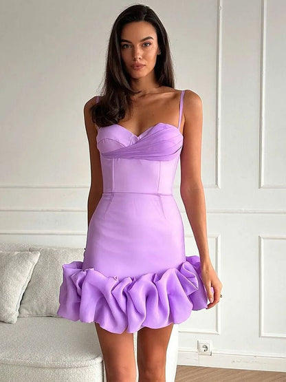 Pleated Skirt With Spaghetti Straps Slim Fit Mini&Short Dresses