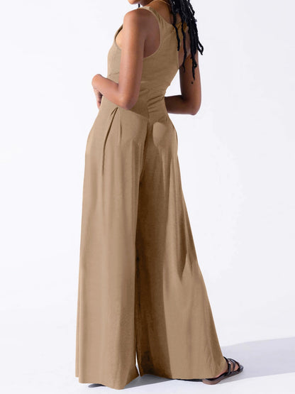 Camisoles Pleated Solid Color Jumpsuits