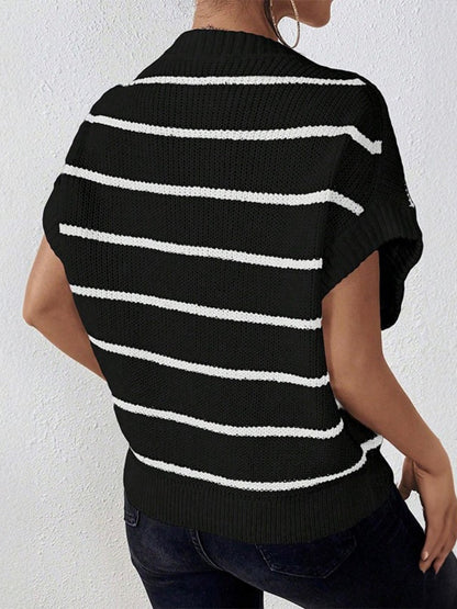 Stripes Color Matching Crew Neck Knitted T-shirt