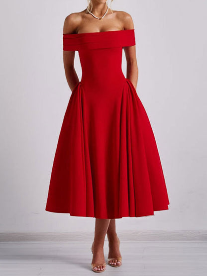 Backless And Off-shoulder Sexy Solid Color Long Dress
