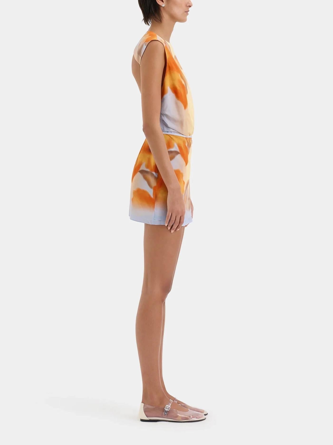 Boat Neck Sleeveless Side Tie Wrap Skirt Watercolor Floral Mini Dress