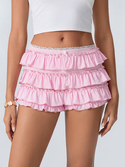 Y2K Bow Lace Multi-layered Wavy Lace Sweet Shorts