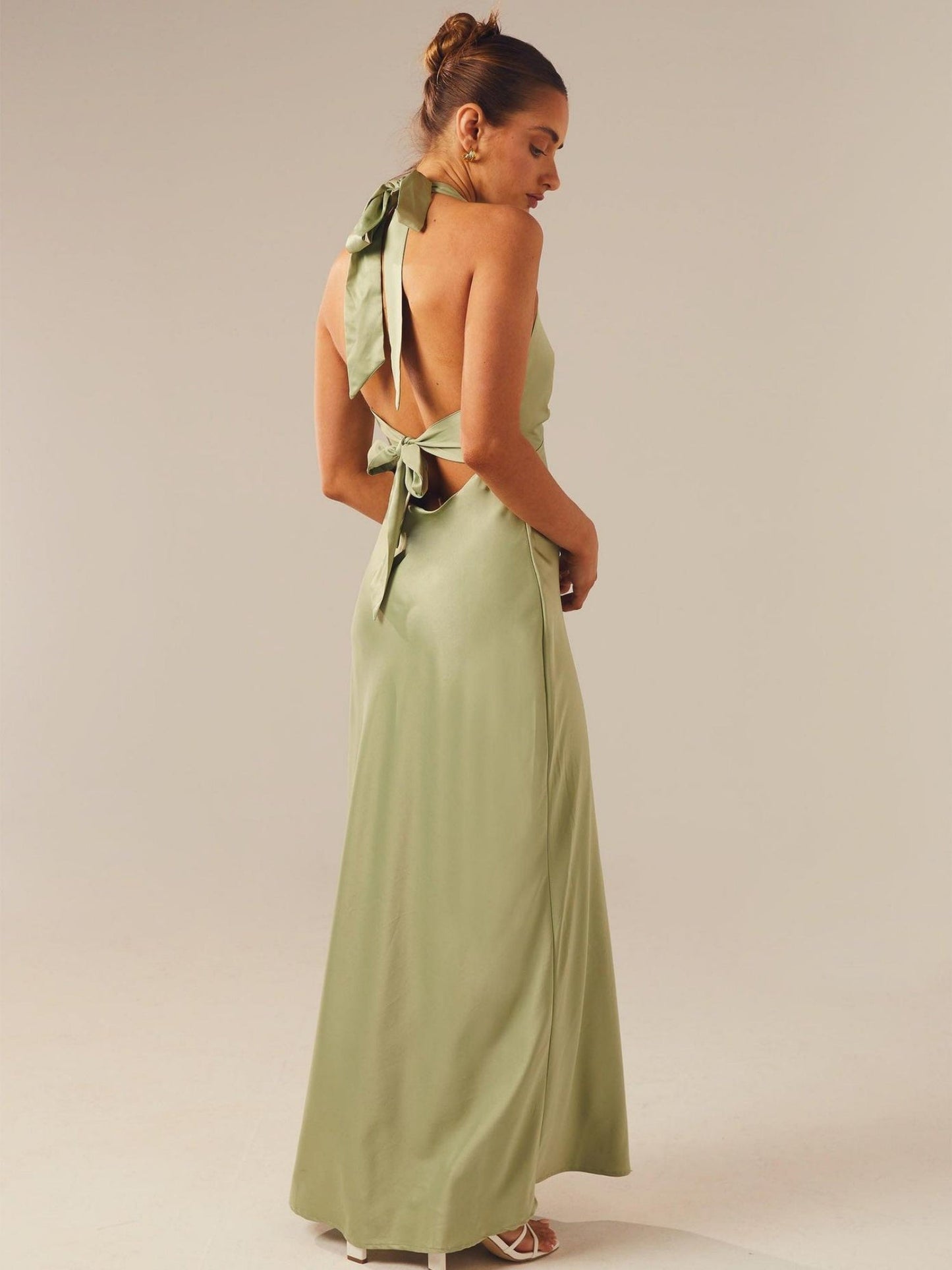 Satin V-neck Halter Neck Backless Strappy Maxi Dresses