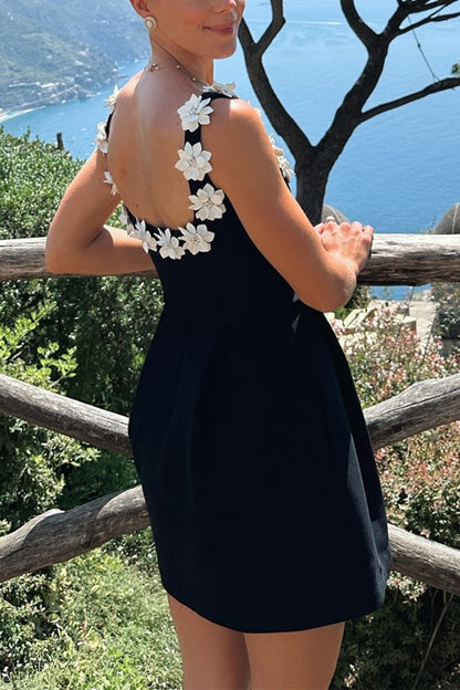 Margovil 3D Floral Neck Backless Mini Cami Dress