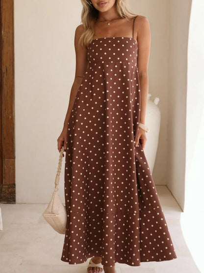 Polka Dots High-waisted Halter Top Large Skirt Maxi Dresses