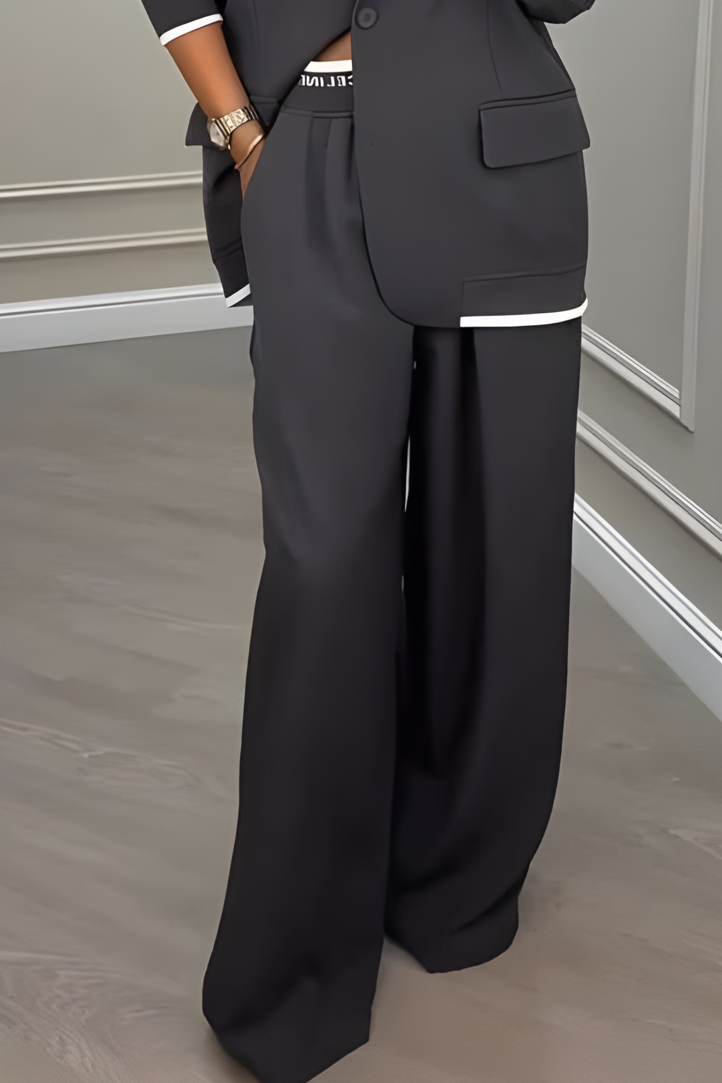 Fashion Sports Style Colorblock Lapel Blazer Set