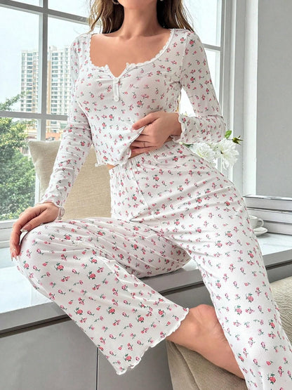 Floral Print Long-sleeved Loungewear Set