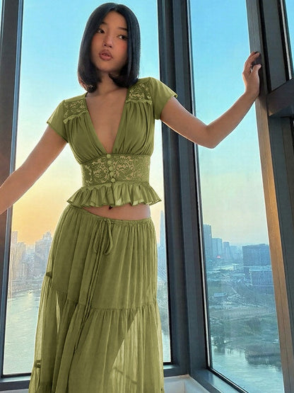 Silk Chiffon Cardigan T-shirt Loose See-through Long Dress With Tie