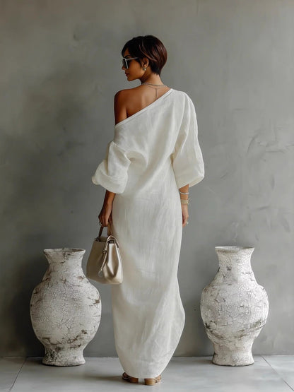 Long Sleeve Off-shoulder Comfort Loose-fit Maxi Dresses