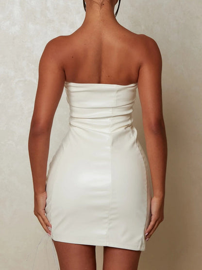 PU Leather Hollow Out Strapless Bra Waist-cinching, Hip-hugging, Bust-shaping Party Mini&Short Dresses