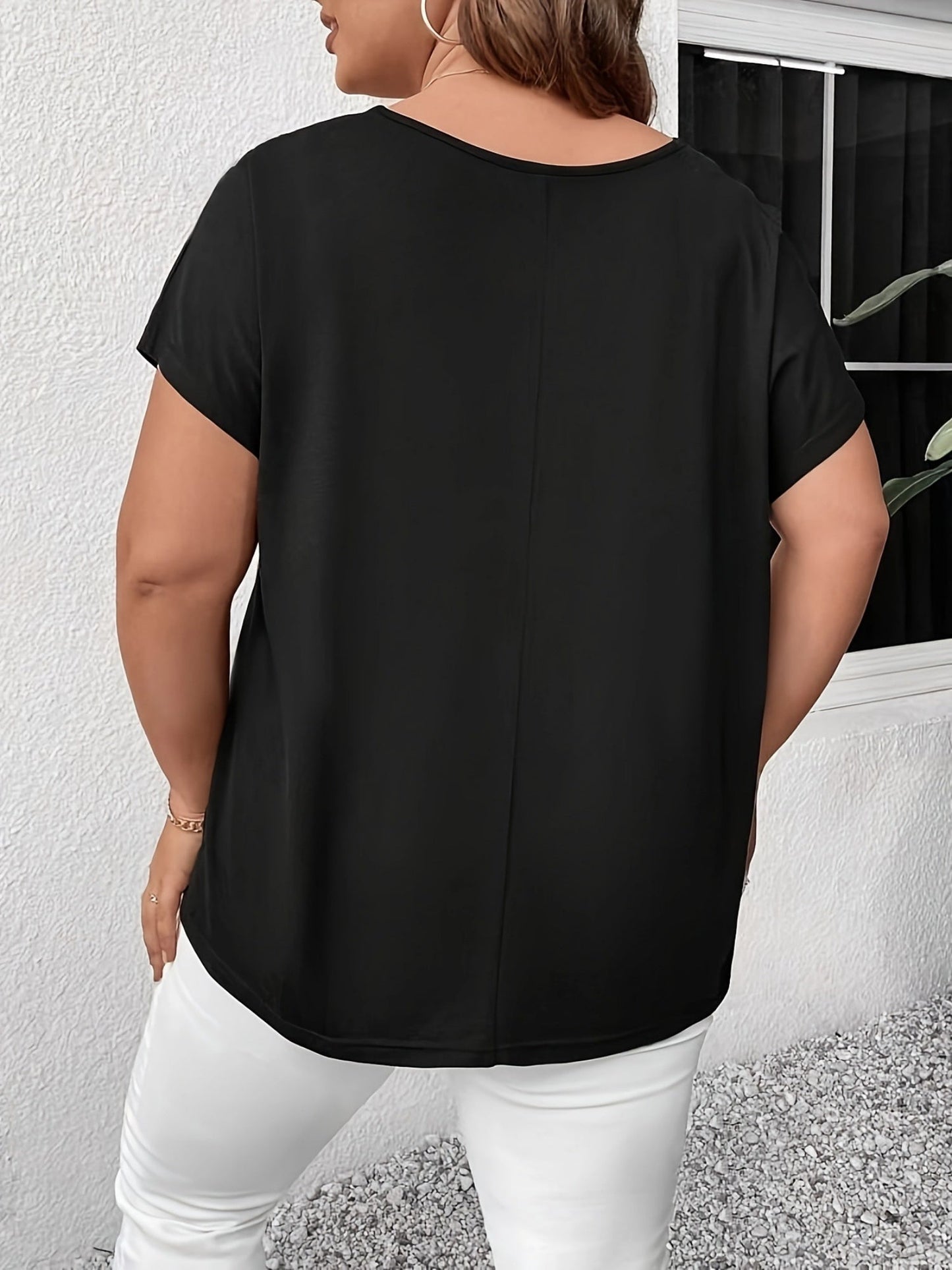 Hollow Out V-neck Cross Belt Short-sleeved T-shirt