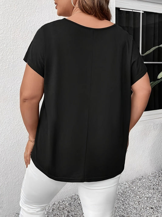 Hollow Out V-neck Cross Belt Short-sleeved T-shirt