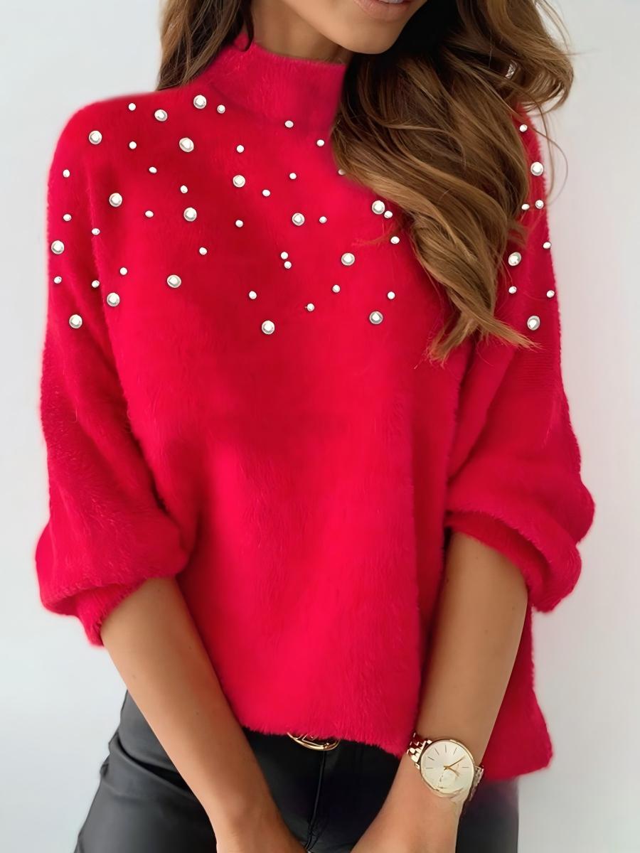 Beading Turtleneck Long Sleeve T-shirts