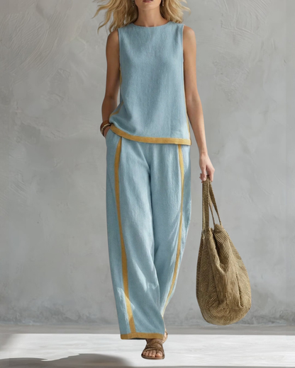 Women’s Loose Fit Linen Two Piece Set - Sleeveless Casual Outfit