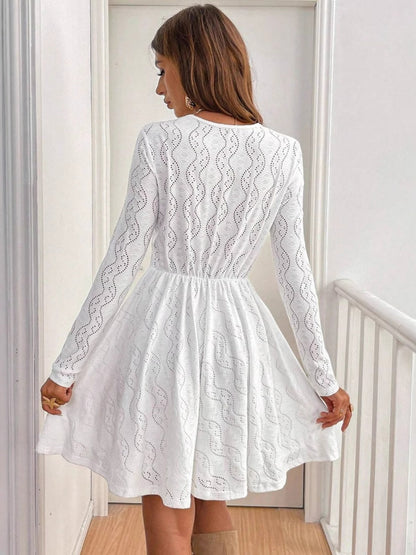 Hollow Lace Splicing Long Sleeve Mini&Short Dresses