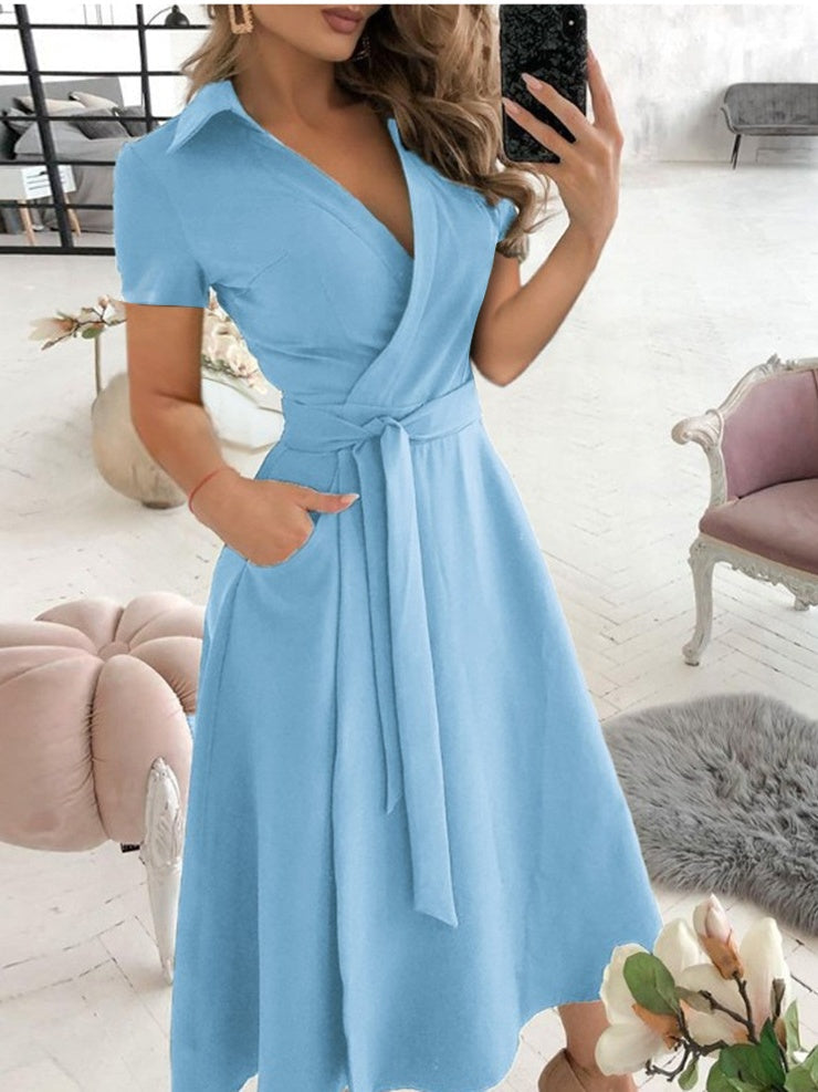 V-neck Printed Bodycon Short-sleeved Midi Dress