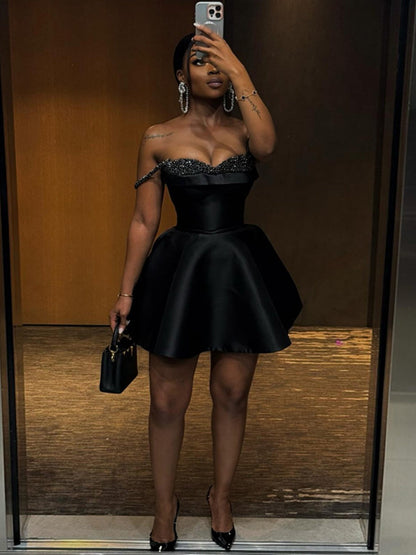 Sequins Splicing Off Shoulder A Pendulum Tutu Mini&Short Dresses