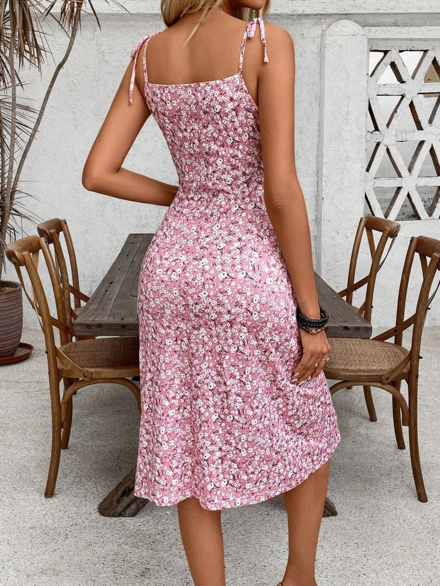 Floral Camisoles Bandage Temperament Slit Sexy Vacation And Leisure Maxi Dresses