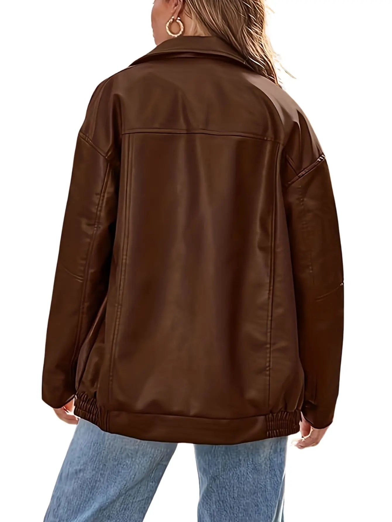 | Women’s Classic Oversized Leather Bomber Jacket