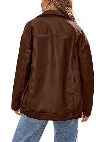 | Women’s Classic Oversized Leather Bomber Jacket