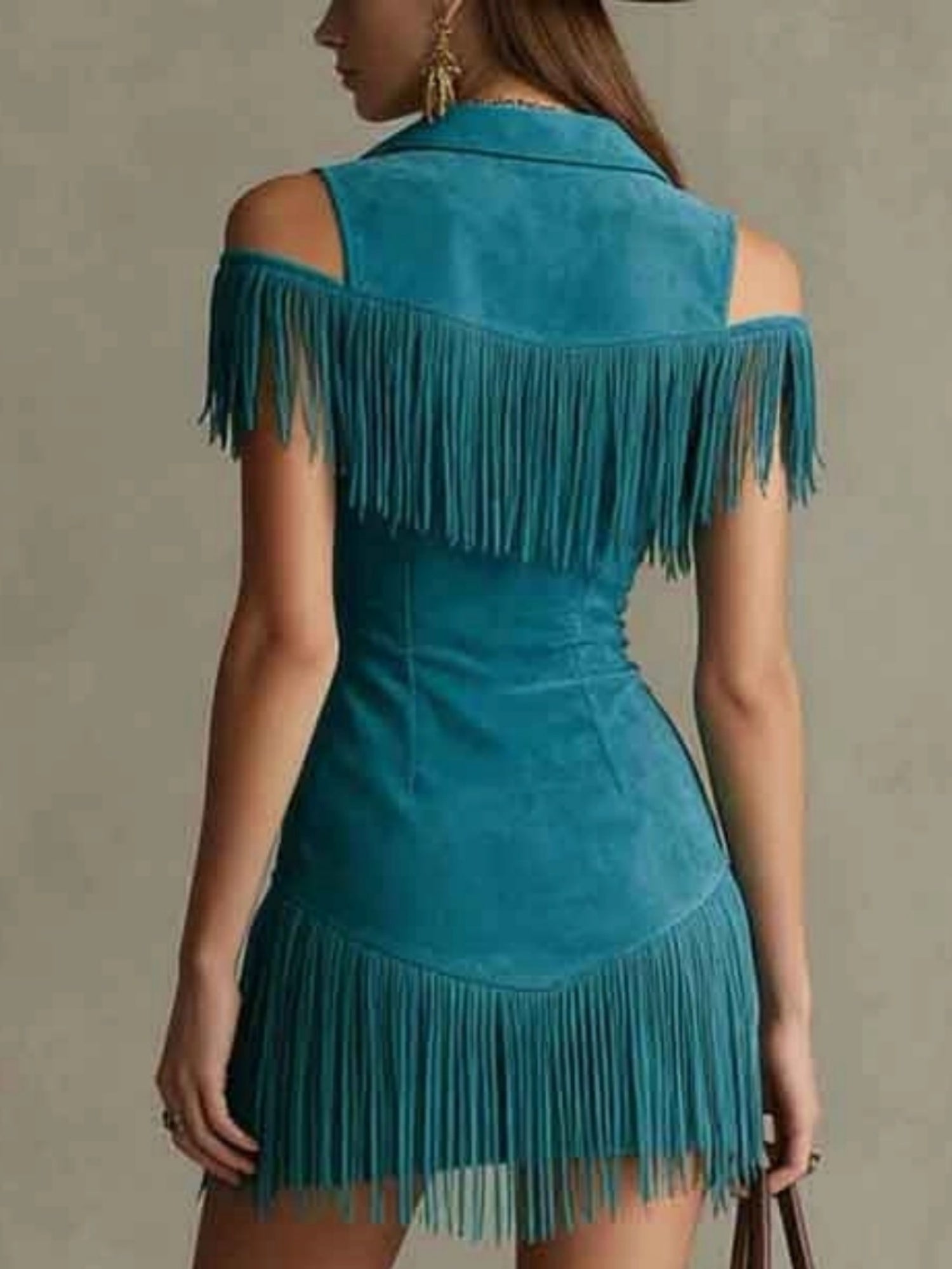 Tassel Suede Off-shoulder Zipper Mini&Short Dresses