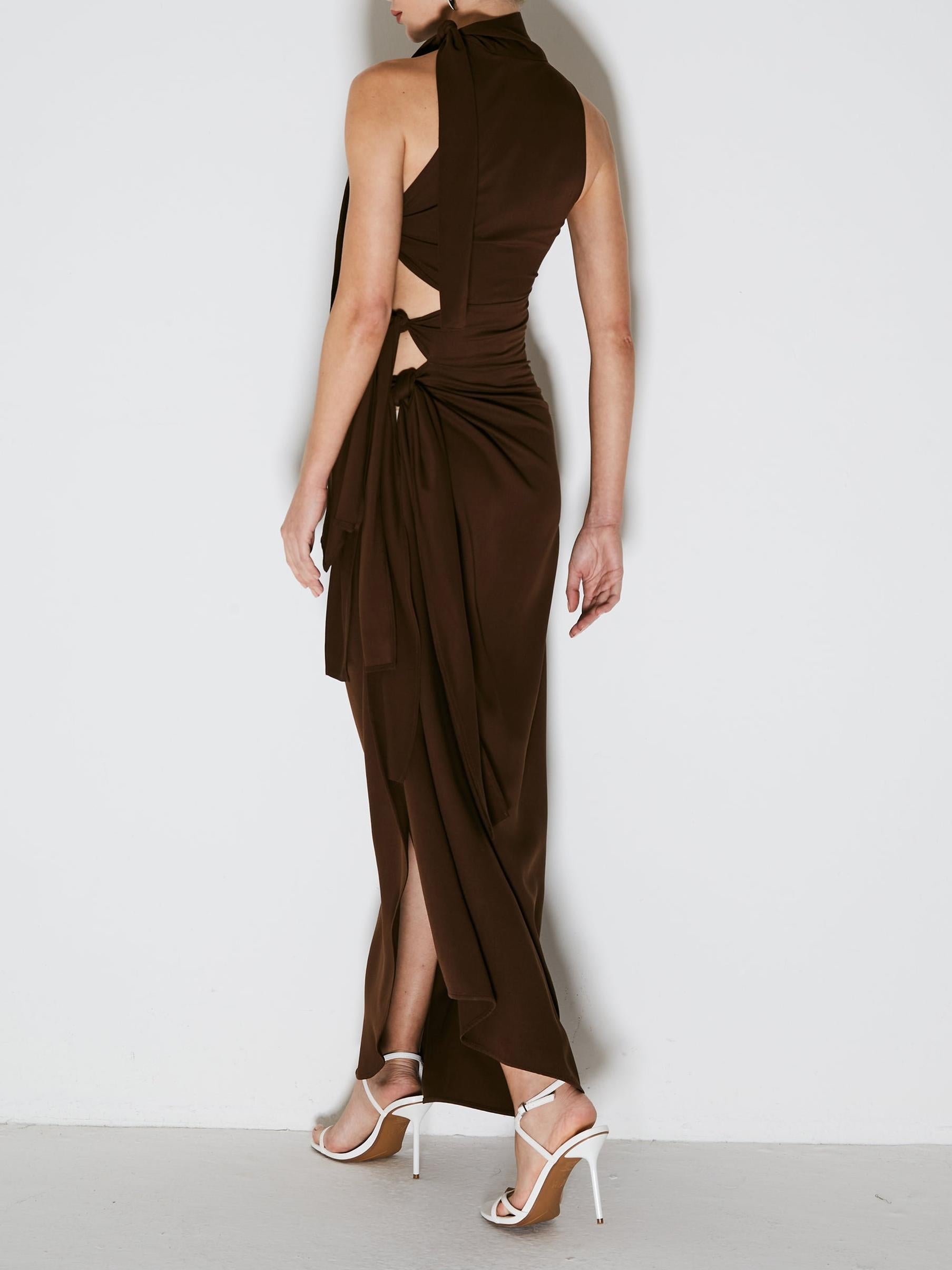 High Neck Sleeveless Side Cutout Tie Detail Wrap Maxi Dress