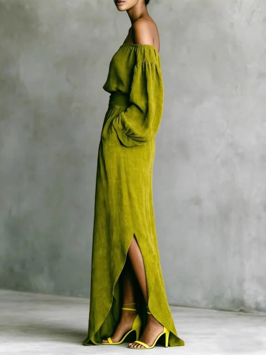 Off Shoulder Cropped Long-sleeved Two-piece Suit